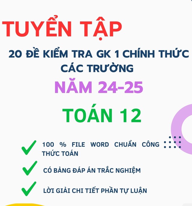 Bộ 20 đề kiểm tra giữa học kỳ 1 Toán 12 các trường - Thầy Cư - có lời giải